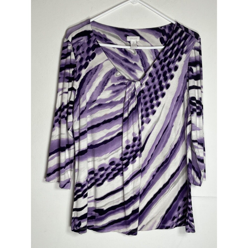 Chico's womens 2 large purple abstract shapes top